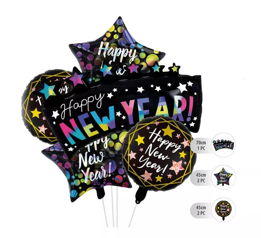 Translation missing: pt-PT.Kit de 5 Globos Foil Negros de Happy New Year