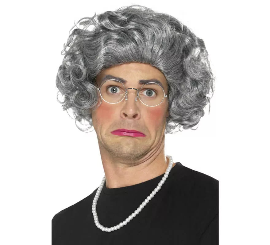 Kit de abuelita: Peluca, Gafas y Collar de perlas
