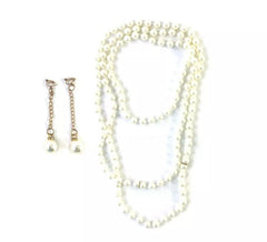 Kit Branco Anos 20: Colar e Brincos de Pérolas