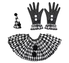 Kit Harlequin Pierrot: minichapéu, luvas e gola