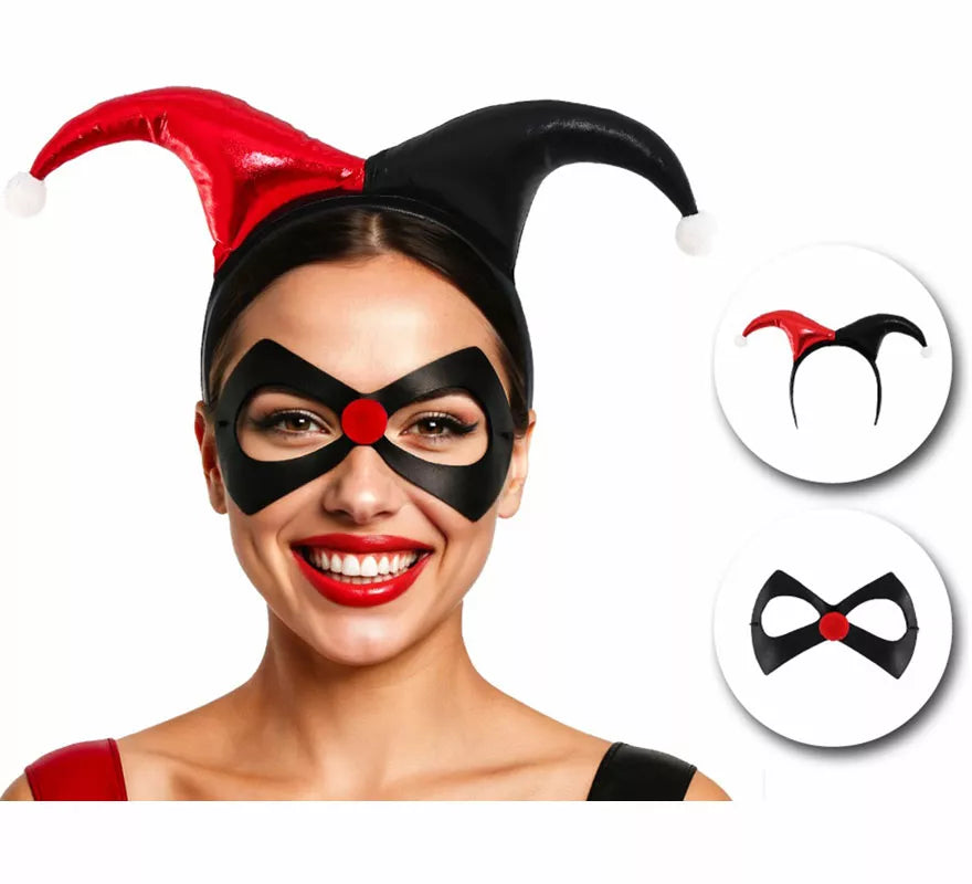 Kit de Arlequina para mujer: Diadema y Antifaz