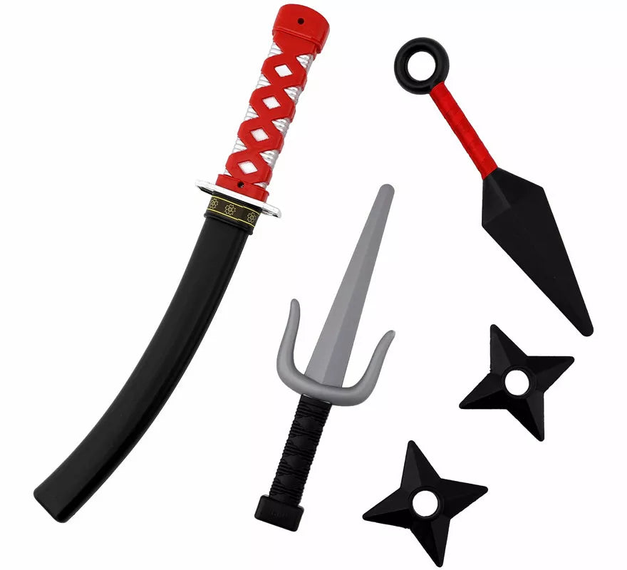 Translation missing: pt-PT.Kit de Armas Ninja: Dagas, Kunai, Espada y 2 Estrellas de plástico