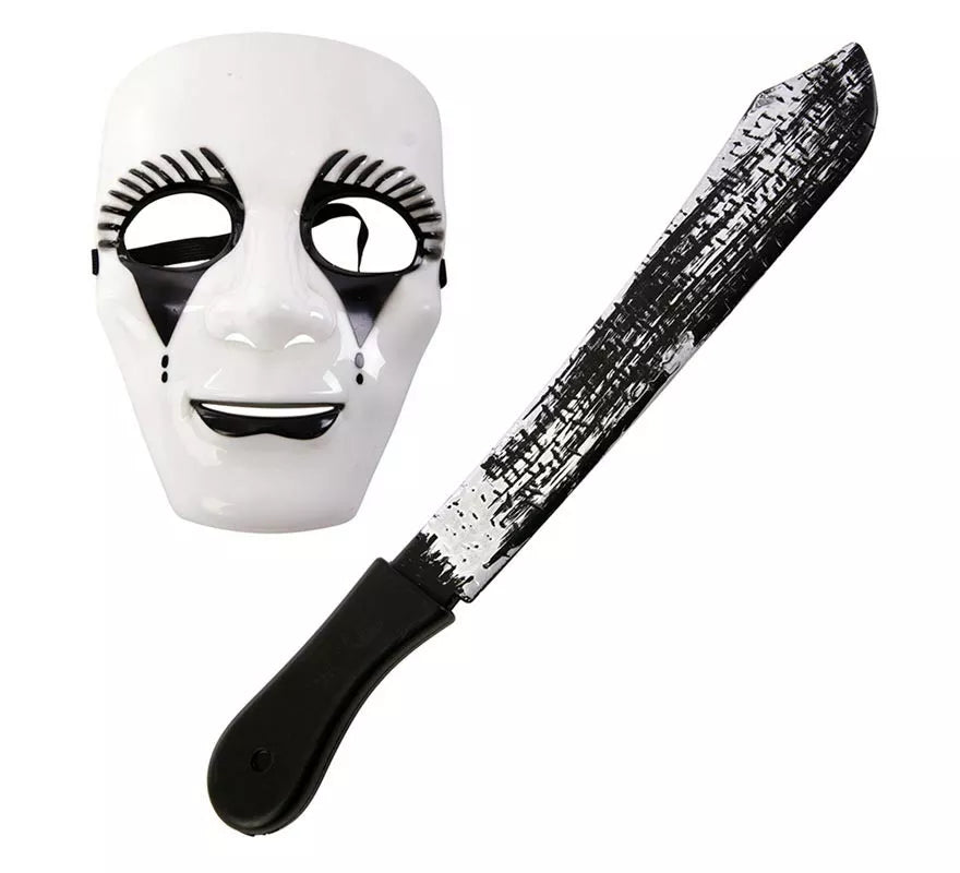 Translation missing: pt-PT.Kit de Asesino blanco adulto: Máscara y machete de 18x55 cm