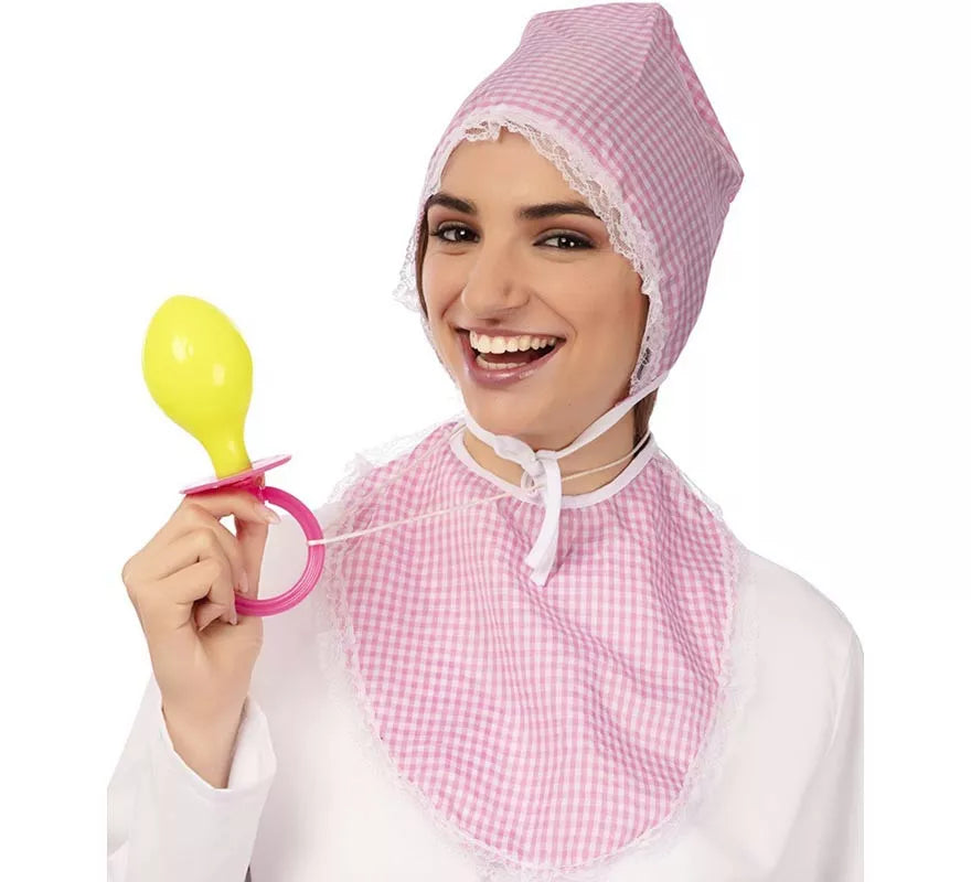Translation missing: pt-PT.Kit de Bebé rosa adulto: Gorro, babero y chupete