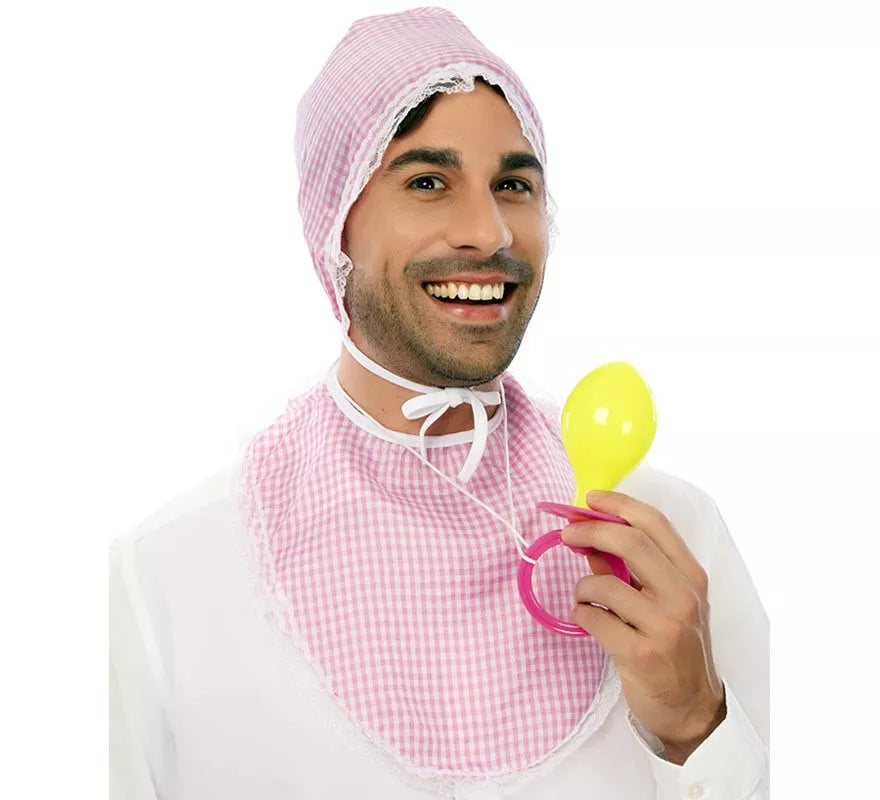 Translation missing: pt-PT.Kit de Bebé rosa adulto: Gorro, babero y chupete