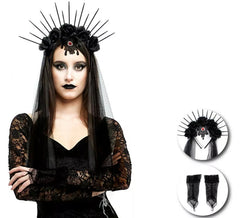 Kit Bruxa Gótica Adulto: Tiara e par de luvas