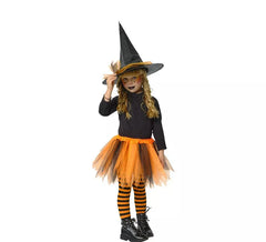 Kit Bruxa Infantil: Tutu e Chapéu Laranja