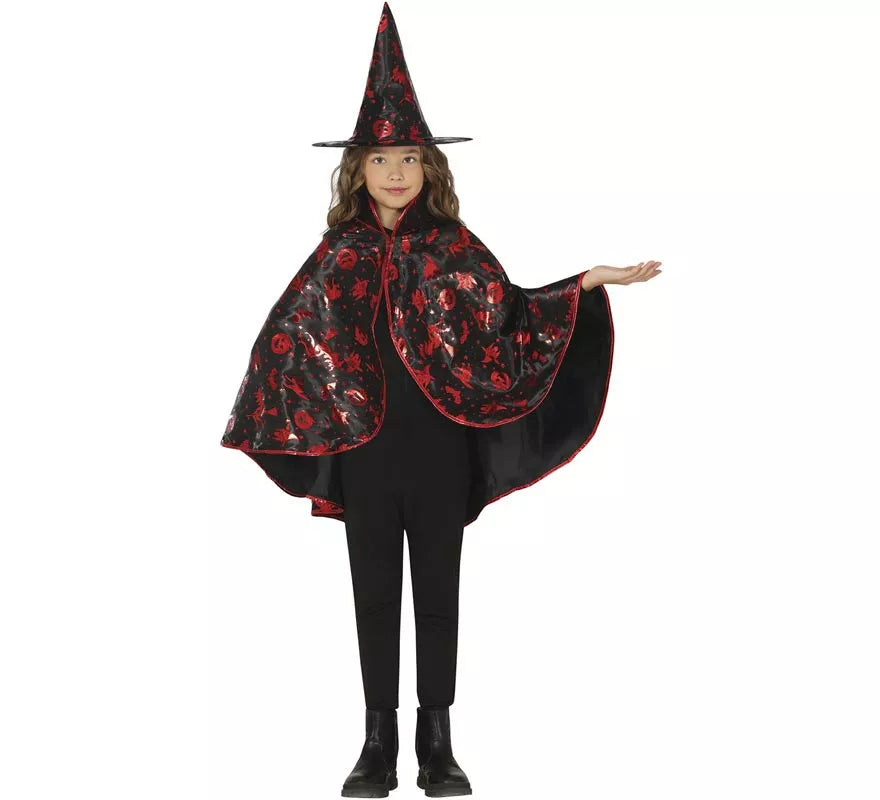 Translation missing: pt-PT.Kit de Bruja negro y rojo Infantil: Capa y Sombrero