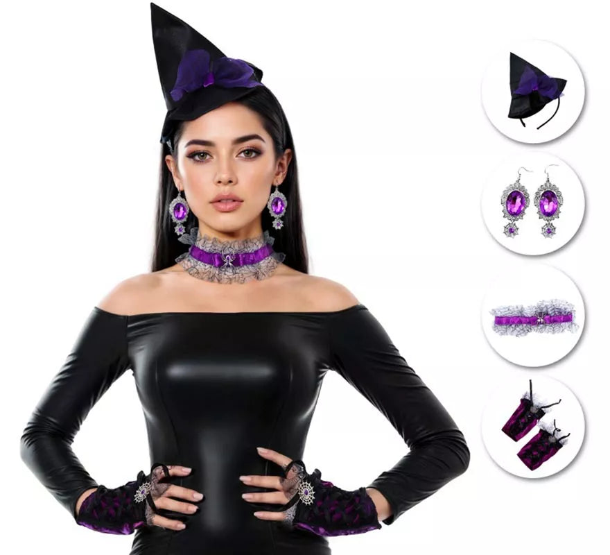 Translation missing: pt-PT.Kit de Bruja: Pendientes, Gargantilla, Diadema Mini Sombrero Bruja y Mitones