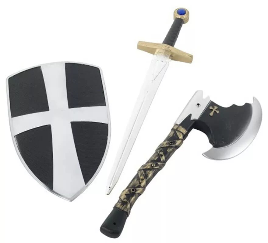 Translation missing: pt-PT.Kit de Caballero Cruzado Infantil: Hacha, Espada y Escudo