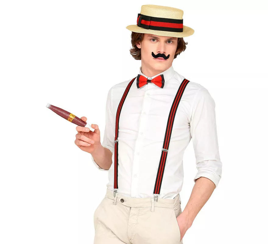 Translation missing: pt-PT.Kit de Caballero de los años 20: Sombrero, Tirantes, Pajarita, Puro y Bigote