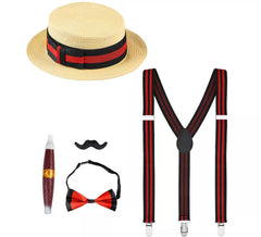 1920 Gentleman Kit: chapéu, suspensórios, gravata borboleta, charuto e bigode