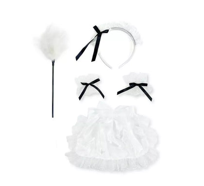 Kit de Camarera blanca: Diadema, Plumero, Muñequeras y Delantal
