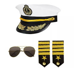 Kit de capitão da marinha: boné, óculos e presilhas