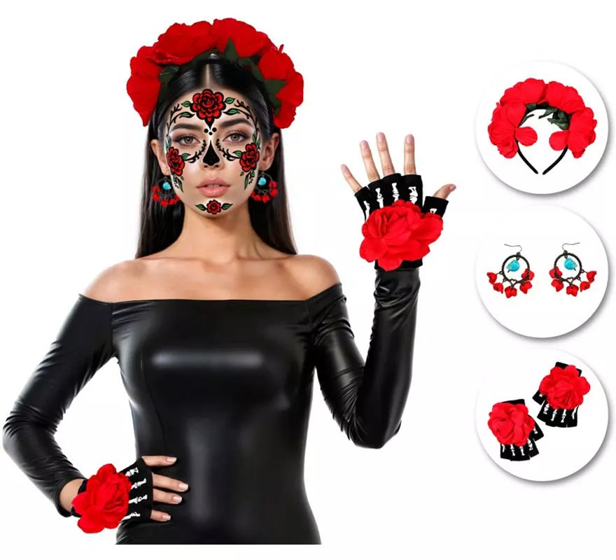 Translation missing: pt-PT.Kit de Catrina: Diadema, Pendientes y Mitones con Flor