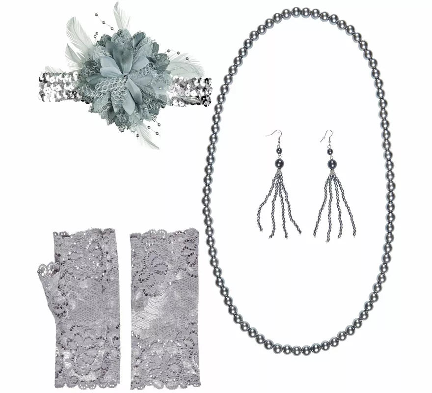 Translation missing: pt-PT.Kit de Charleston Años 20: Lazo, Pendientes, Collar y Guantes