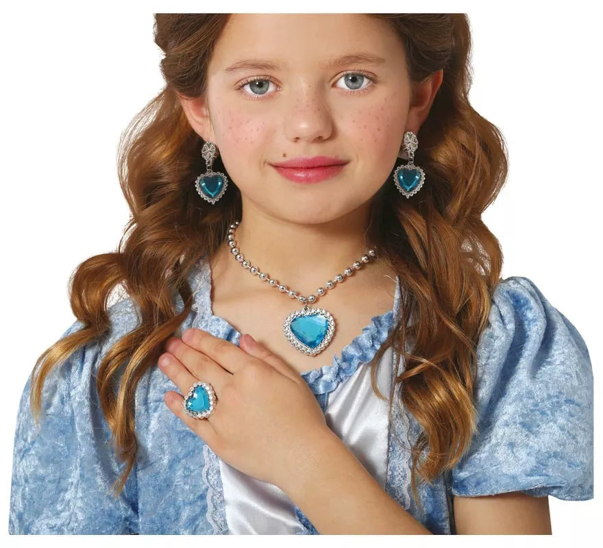 Translation missing: pt-PT.Kit de Corazón azul infantil: Collar, Anillo y Pendientes