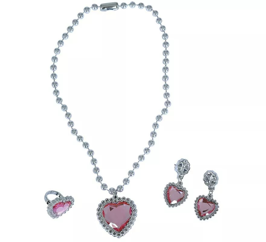 Translation missing: pt-PT.Kit de Corazón rosa infantil: Collar, Anillo y Pendientes