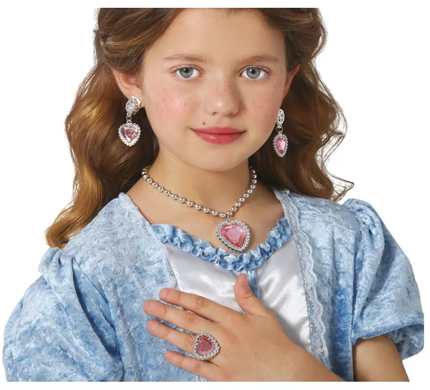 Translation missing: pt-PT.Kit de Corazón rosa infantil: Collar, Anillo y Pendientes