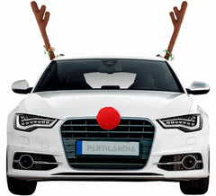 Kit de decoração para carro com chifres e nariz de rena marrom
