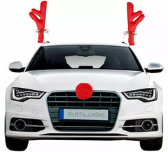 Kit de decoração para carro com chifres e nariz de rena vermelha
