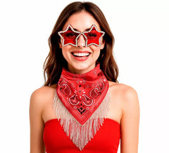 Kit vermelho para despedida de solteira: lenço e óculos.