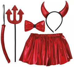 Kit Diabo Infantil: Tutu, Tiara, Laço, Rabo e Tridente 30 cm