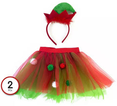 Kit Elfo Ajudante do Papai Noel Infantil: Tutu e Chapéu