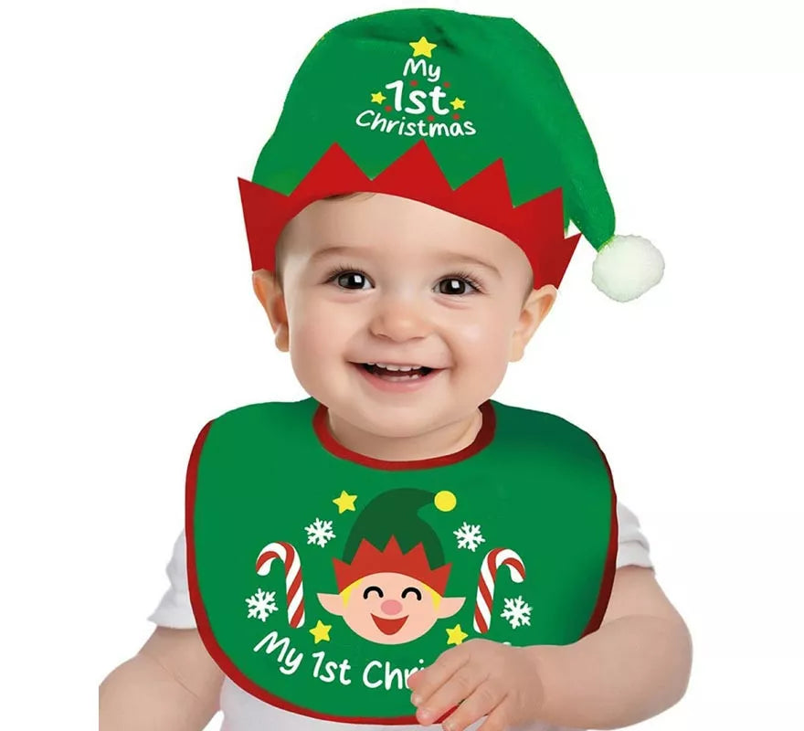 Translation missing: pt-PT.Kit de Elfo infantil: Gorro y Babero verde