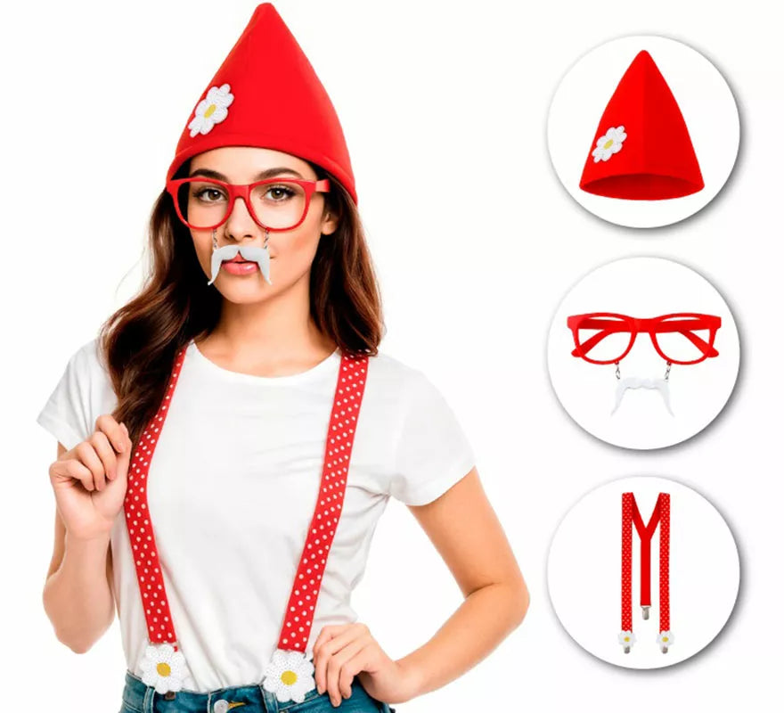 Translation missing: pt-PT.Kit de Enanita: Gorro, Gafas con Bigote y Tirantes