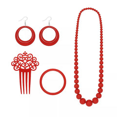 Kit Flamenco Vermelho: Colar, Brincos, Pulseira e Pente