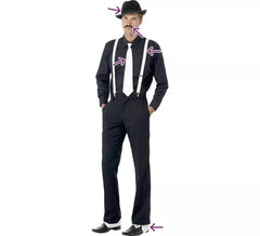 Kit Gangster: Suspensórios, Gravata, Chapéu, Polainas e Bigode