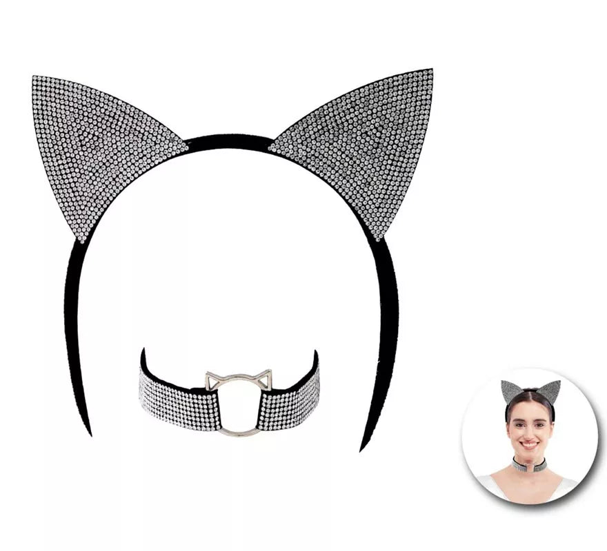 Translation missing: pt-PT.Kit de Gata brillante adulto: Diadema y Collar