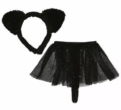 Kit gatinho preto infantil: fita para a cabeça e saia