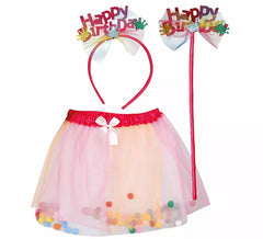 Kit Feliz Aniversário Infantil : Tiara, varinha e saia