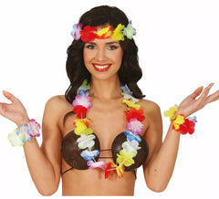 Kit Havaiano Multicolor: Colar, cocar e pulseiras