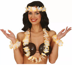 Kit Havaiano Laranja: Colar, cocar e pulseiras