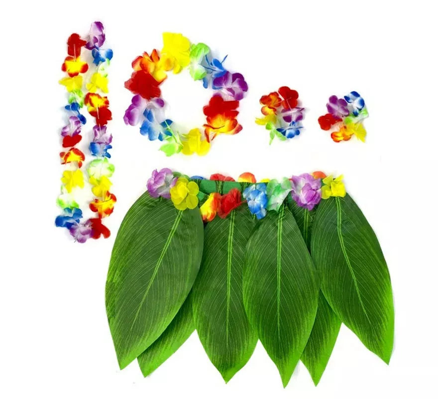 Translation missing: pt-PT.Kit de Hawaii Adulto: Falda de Hojas, Collar, Pulsera y Pendientes