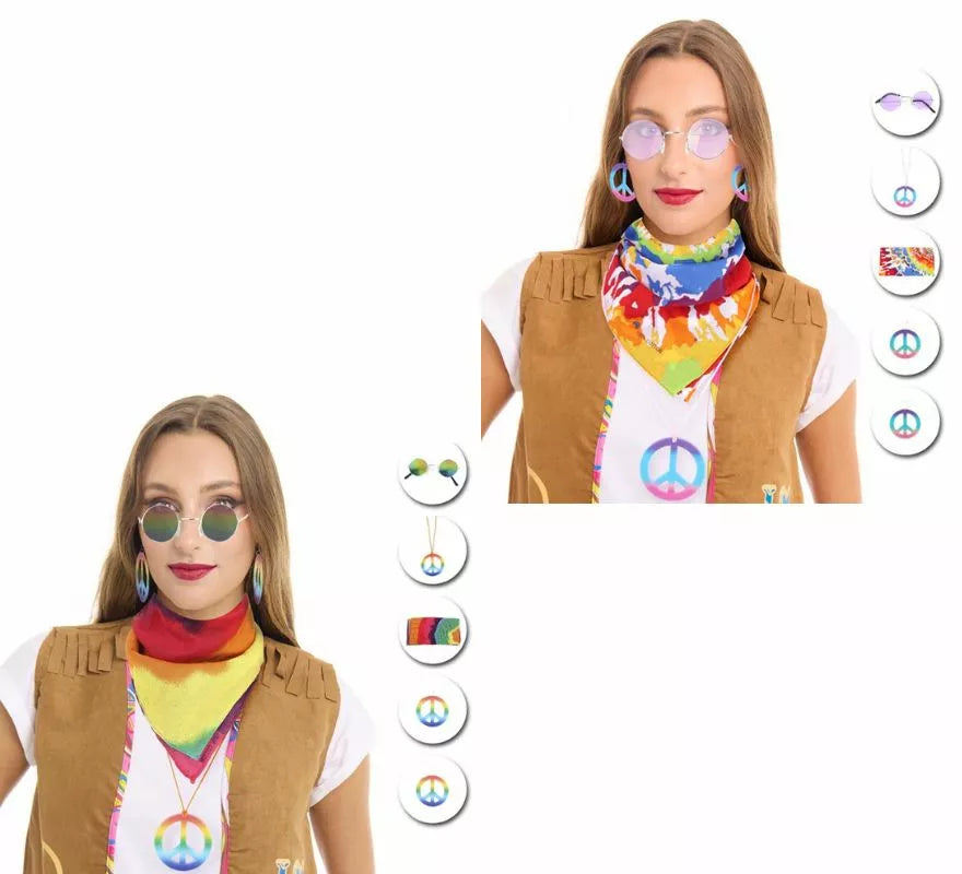 Translation missing: pt-PT.Kit de Hippie adulto: Gafas, Pendieañuelo y Collar en varios colores