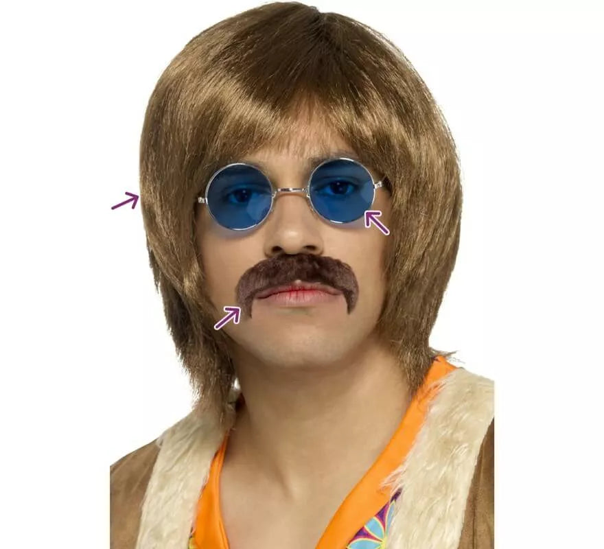 Translation missing: pt-PT.Kit de Hippie años 60: Peluca, Bigote y Gafas