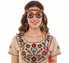 Kit Hippie: Óculos, Brincos e Tiara de Penas
