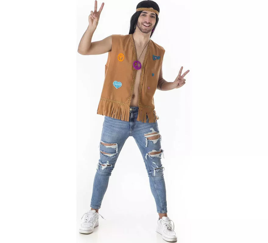 Translation missing: pt-PT.Kit de Hippie marrón para hombre: Chaleco y Cinta para la cabeza