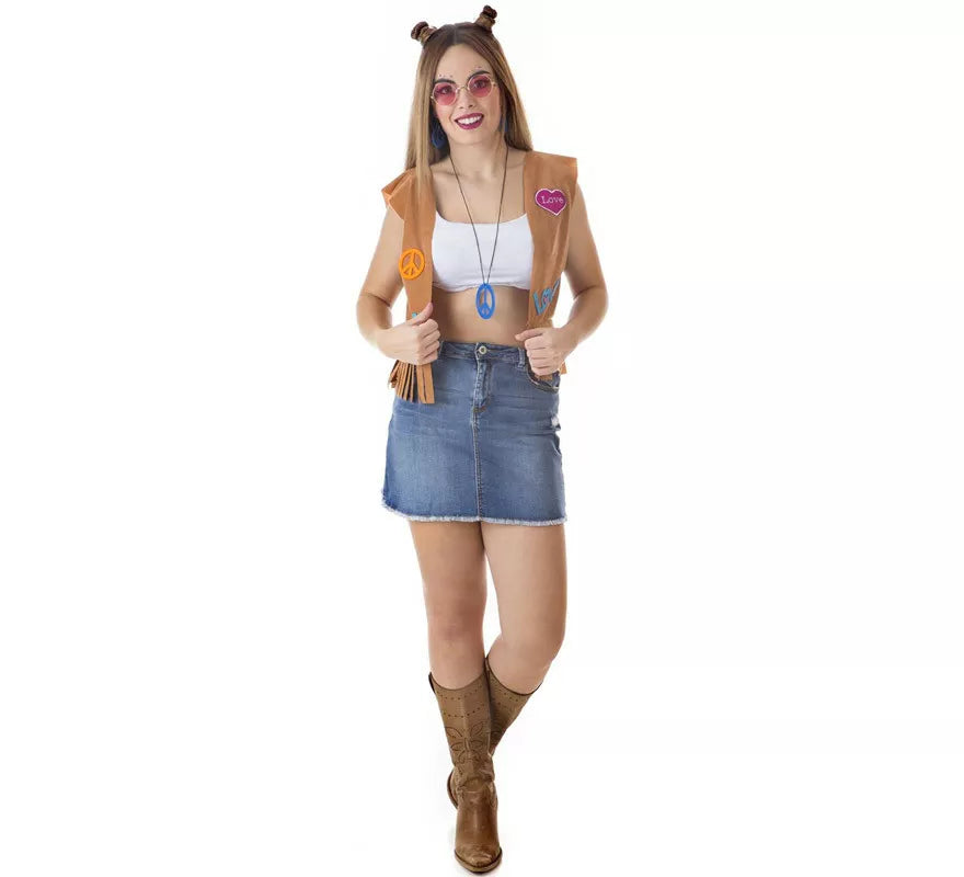 Kit de Hippie marrón para mujer: Chaleco y Cinta para la cabeza