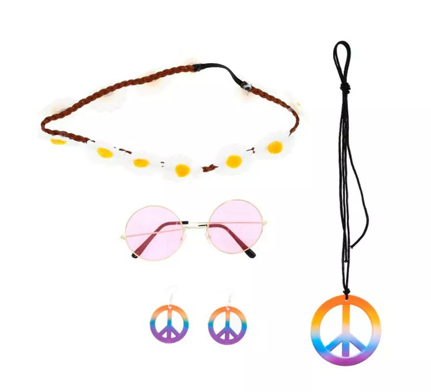 Translation missing: pt-PT.Kit de Hippie multicolor: Cinta para la cabeza, Gafas, Pendientes y Collar