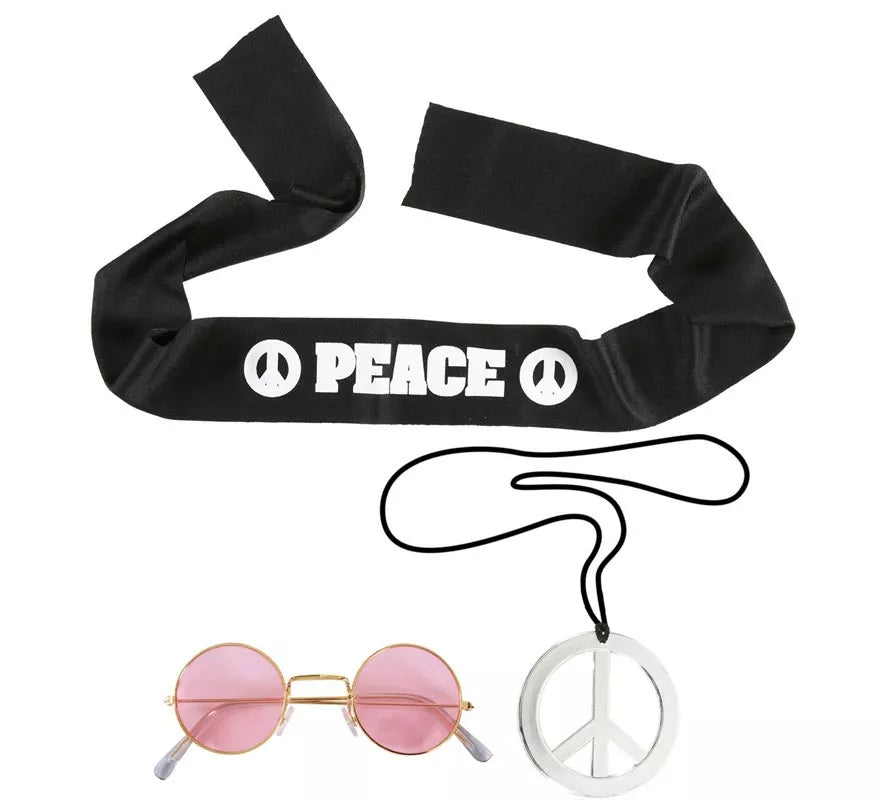 Translation missing: pt-PT.Kit de Hippie Peace adulto: Cinta, gafas y collar