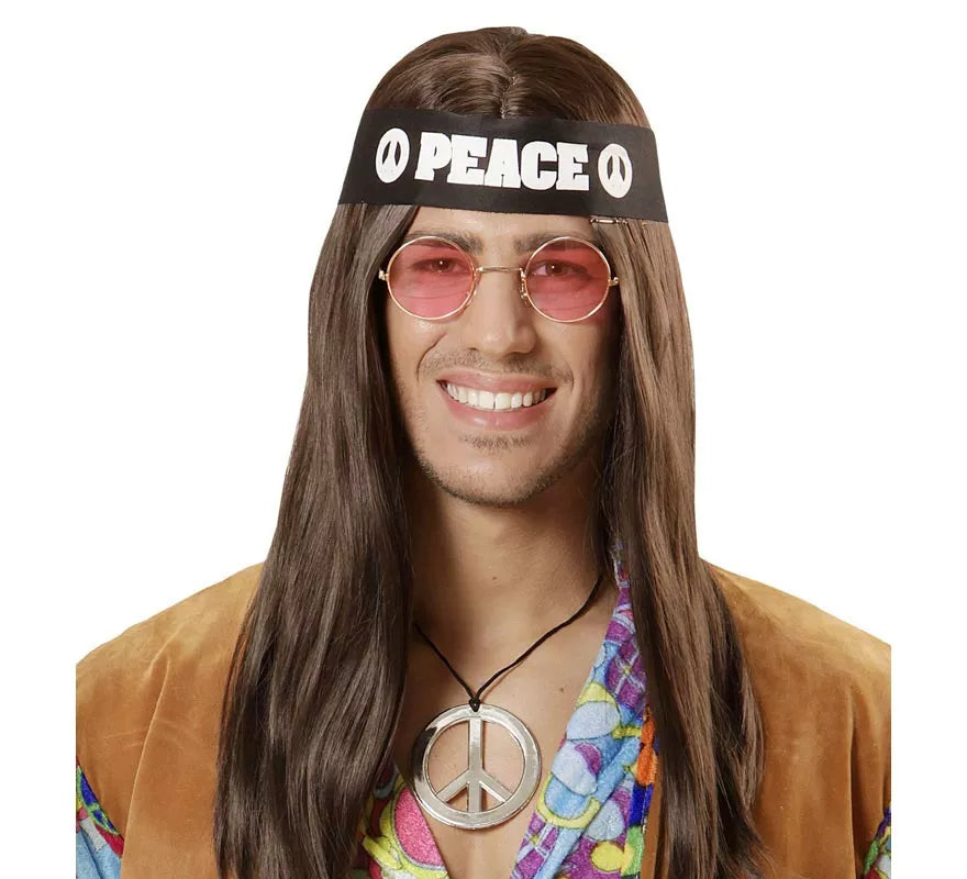 Kit de Hippie Peace adulto: Cinta, gafas y collar