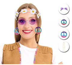 Kit Hippie Roxo Adulto: Óculos, Brincos e Fita