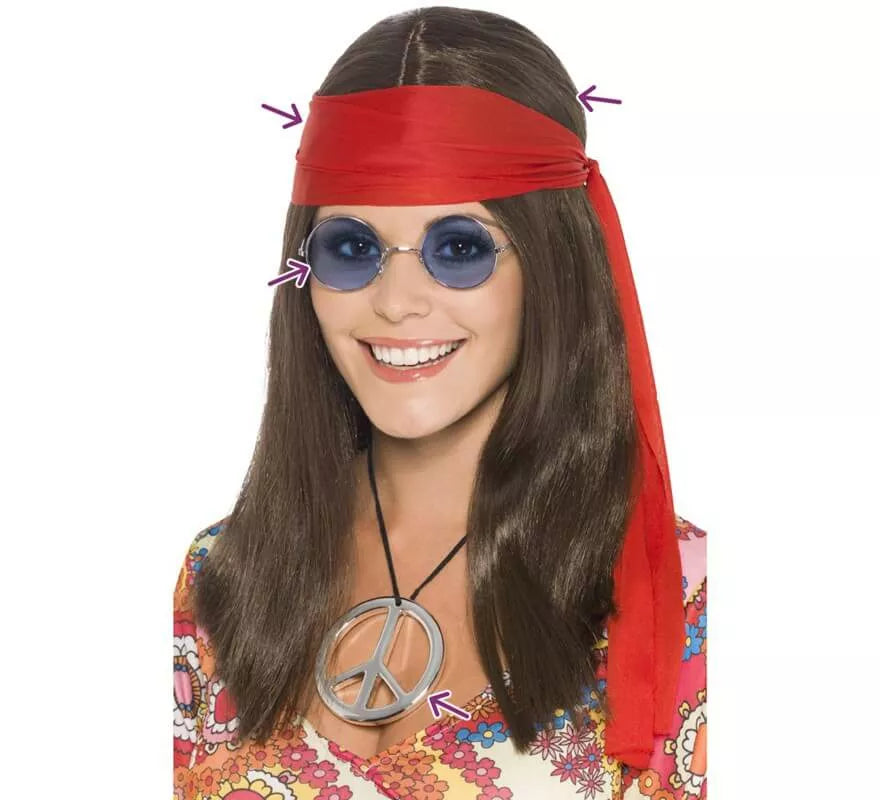 Translation missing: pt-PT.Kit de Hippy: Peluca, Gafas, Medallón y Cinta Roja