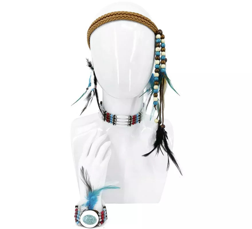 Translation missing: pt-PT.Kit de India con pluma: Cinta para la cabeza, Collar y Pulsera
