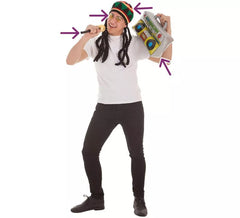 Kit jamaicano: boné, óculos, microfone e rádio